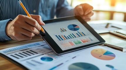 Poster - Man analyzing charts with digital tablet and pen.
