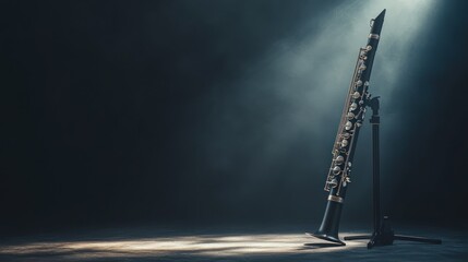 Aufkleber - Clarinet on stand, spotlighted against dark backdrop.