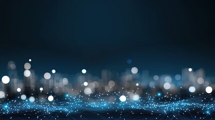 Poster - Concept showcases interconnected digital networks with a city skyline glowing in blue hues during the night, highlighting urban connectivity
