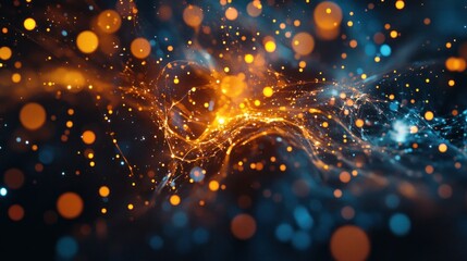 Poster - Abstract digital art with glowing orbs and wispy lines.