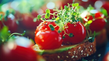 Sticker - Tomato toasts with sprouts.