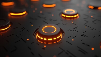 Abstract glowing orange control panel with futuristic buttons. Technology background