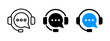 © Chelpanoff - Customer service icon. Contact support agent button. Headset with speech bubble vector illustration. Call center operator symbol. Customer support chat sign. Earphones with microphone speech bubble.