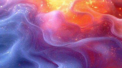 Aufkleber - Abstract undulating flow animation, shimmering with bright blue-orange colors, thick flowing liquid. Colorful gradients and burning particles