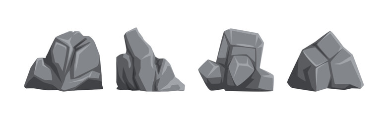 Poster - Rock Stone and Huge Grey Boulder Vector Set