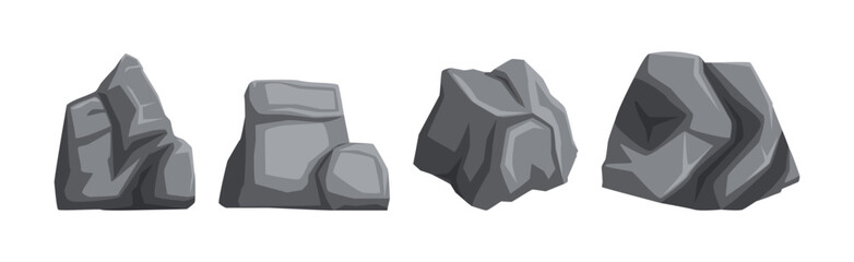 Poster - Rock Stone and Huge Grey Boulder Vector Set