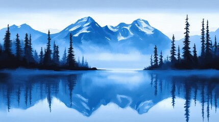 Wall Mural - blue mountains, lake reflection.