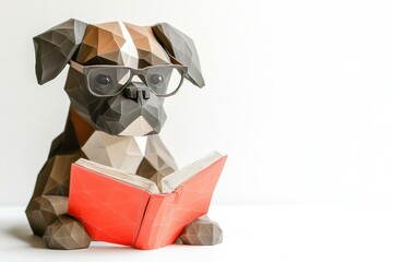 Canvas Print - Dog reading a book. AI.