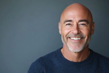 Wall Mural - Portrait of middle age bald man on grey background