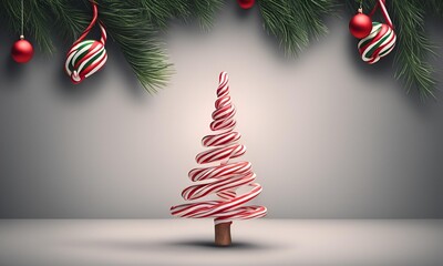 Wall Mural - Christmas Loading Minimal Concept - Tree And Candy Canes On Dark Background