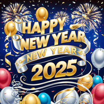 Happy New Year 2025 - Festive Fireworks Background Greeting Card Banner, happy new year photo, happy new year vactor.