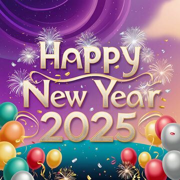 Happy New Year 2025 - Festive Fireworks Background Greeting Card Banner, happy new year photo, happy new year vactor.