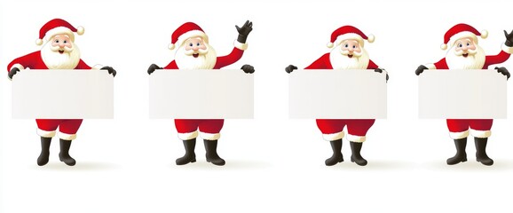 Poster - Santa Claus appears in a modern scene, showcasing a 3D representation of himself holding an empty whiteboard for a Christmas greeting presentation. A modern illustration style.
