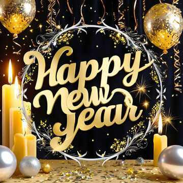 Happy New Year 2025 - Festive Fireworks Background Greeting Card Banner, happy new year photo, happy new year vactor.