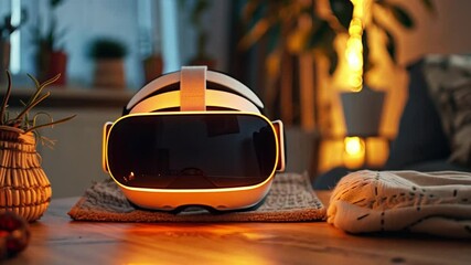 Aufkleber - This modern VR headset on a table highlights possibilities in digital therapy under warm light.