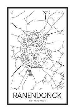 Printable downtown road map poster of the Dutch city of CRANENDONCK on solid white background with city name