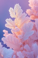 Wall Mural - A minimalistic stock illustration featuring glowing fractal patterns resembling delicate foliage in soft pastel colors