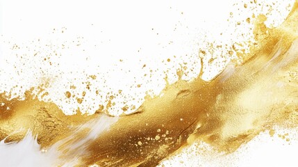 Poster - Gold paint splashes creating abstract texture on a white background. Generative AI