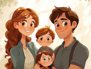 joyful cartoon family: a fun illustration of parents and children sharing happiness together