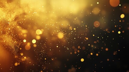 Poster - Bokeh effect highlighting golden particles in a dark background. Generative AI