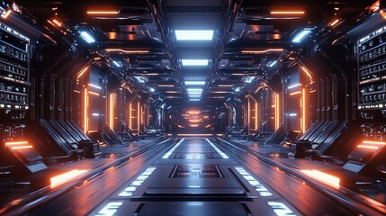 Poster - Brightly lit server center with advanced technology and modern design. Generative AI