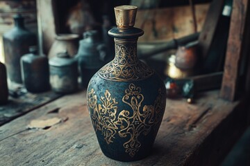 Sticker - Blue and Gold Vase on Wooden Table