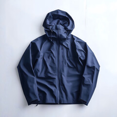 Wall Mural - 
A Navy Blue Gore-Tex Jacket Set Against a White Background