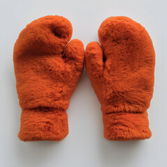 Wall Mural - A Pair of Warm Orange Fleece Mittens with a Cozy Soft Lining