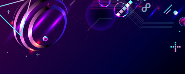 Wall Mural - AI-Powered Design futuristic cyberpunk New Naturalism background cosmos synthwave vaporwave retrowave glitch circle with blue and pink
