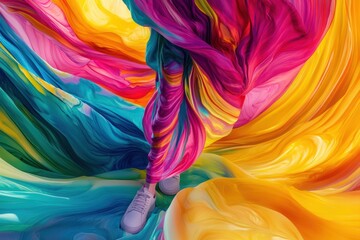 Wall Mural - colorful paint swirls engulfing legs in sneakers.