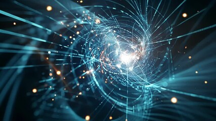 Poster - complex network of interconnected nodes and lines forming a tunnel like structure, symbolizing data 