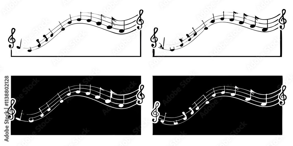 Wave Between Musical Notes Music notes wave isolated, group musical notes background – for stock ...