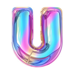 Poster - Colorful metallic letter U with pastel neon hues and glossy finish