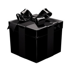 Poster - sleek black gift box with shiny ribbon isolated on transparency background