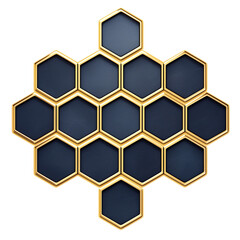 Poster - Metallic blue and gold hexagon pattern isolated on transparency background