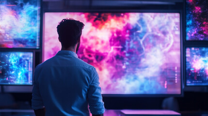 Poster - Creating AI-generated digital art in a modern studio with vibrant colors and advanced displays