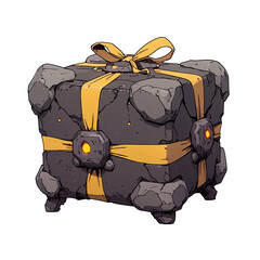 Poster - unique gift box made of black molten rock with yellow ribbon, isolated