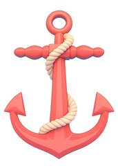 Poster - 3D cartoon anchor icon with rope wrapped around it, isolated on transparency background