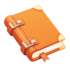 Poster - Orange cartoon book icon with buckles and bookmark, isolated on white