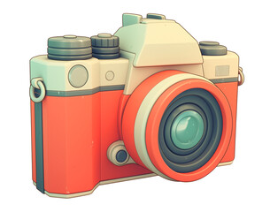 Poster - 3D cartoon camera icon with flat view, isolated on transparency background
