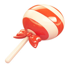 Aufkleber - 3D cartoon candy icon with red and white swirl and bow, isolated on white
