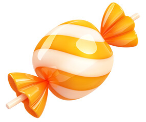 Poster - vibrant 3D cartoon candy icon with orange and white stripes, isolated on transparency background
