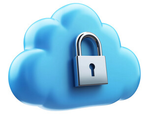 Poster - 3D cartoon cloud with padlock symbolizes secure cloud storage