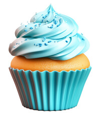 Aufkleber - 3D cartoon cupcake with blue frosting and sprinkles on transparency background