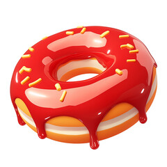 Aufkleber - vibrant 3D cartoon donut with red glaze and yellow sprinkles on transparency background