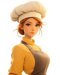Poster - 3D cartoon female baker with chef hat and apron, isolated on white