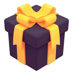Aufkleber - 3D cartoon gift box with yellow ribbon, isolated on transparency background