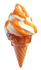 Leinwandbilder - Creamy vanilla ice cream cone with caramel drizzle isolated on white