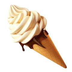 Poster - Creamy vanilla ice cream cone with chocolate drizzle on transparency background