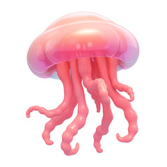 Poster - 3D cartoon jellyfish icon with flat view, isolated on white